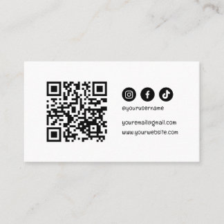 QR Code Social Media Modern Elegant Zwart Wit Visitekaartje