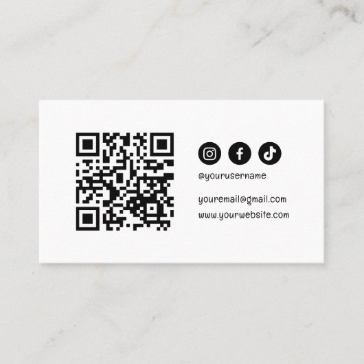 QR Code Social Media Modern Elegant Zwart Wit Visitekaartje (Voorkant)