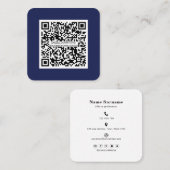 QR code-Social Media-Modern-Simple-Navy Blue Vierkante Visitekaartje (Voorkant / Achterkant)