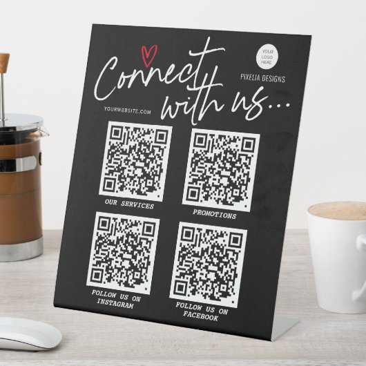 QR Code social media sign, modern trendy script Reclamebord Met Voetstuk (Insitu)
