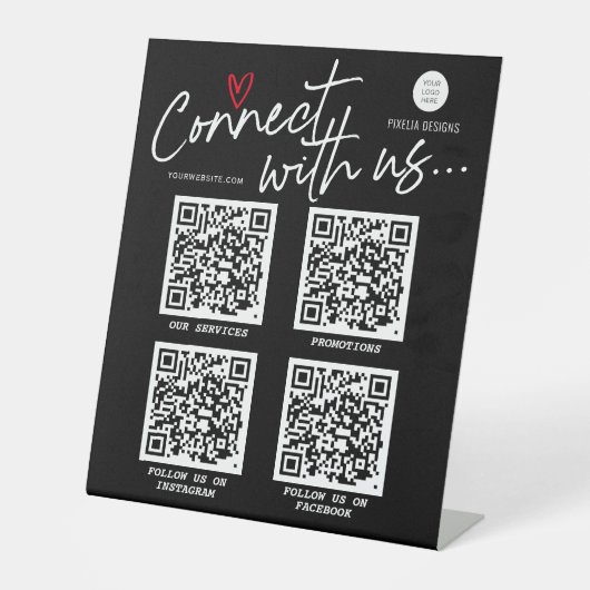 QR Code social media sign, modern trendy script Reclamebord Met Voetstuk (Voorkant)