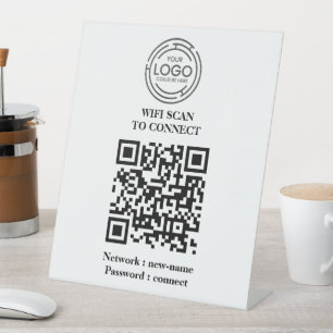 QR Code Social Media Teken w / Hout Stand - Logo Reclamebord Met Voetstuk