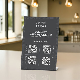 QR Code Social Media Verbinden met US Business Log Reclamebord Met Voetstuk