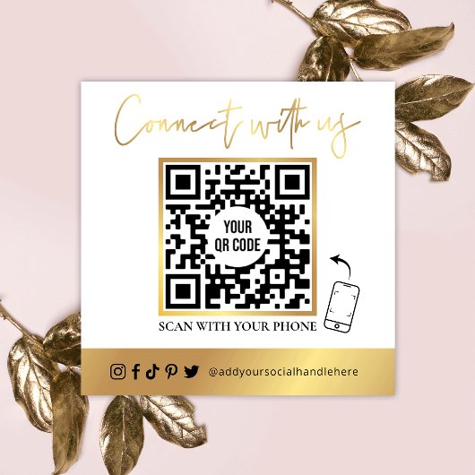 QR Code Social Media White en Gold Visitekaartje