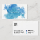 QR-code Sociale media Blauwe Waterverf Visitekaartje (Voorkant / Achterkant)