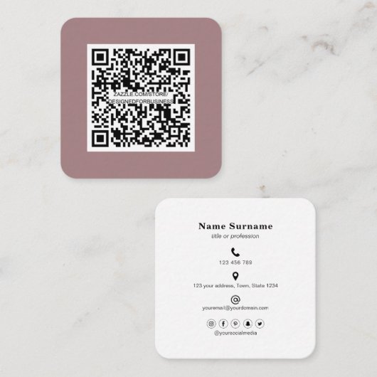 QR code-Sociale media-Modern-Simple-Professional S Vierkante Visitekaartje (Voorkant / Achterkant)