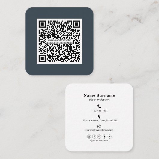 QR code-Sociale media-Modern-Simple-Professional Vierkante Visitekaartje (Voorkant / Achterkant)