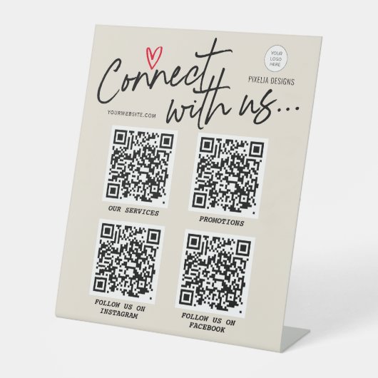QR code sociale media Moderne scriptnetwerken Reclamebord Met Voetstuk (Voorkant)