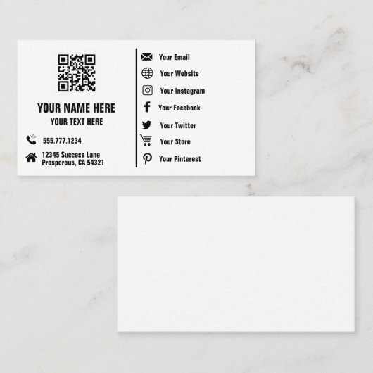 QR-code Sociale media verwisselbaar minimalistisch Visitekaartje (Voorkant / Achterkant)