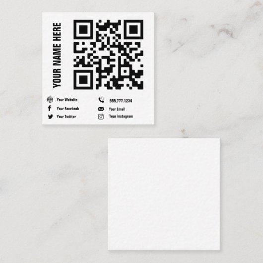 QR-code Sociale media verwisselbare minimalistisch Vierkante Visitekaartje (Voorkant / Achterkant)