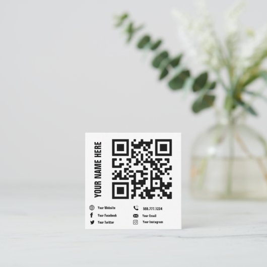 QR-code Sociale media verwisselbare minimalistisch Vierkante Visitekaartje (Staand voorkant)