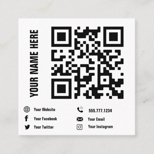 QR-code Sociale media verwisselbare minimalistisch Vierkante Visitekaartje (Voorkant)