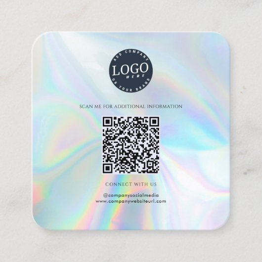 QR Code Sociale media Website Holographic Modern Vierkante Visitekaartje (Voorkant)