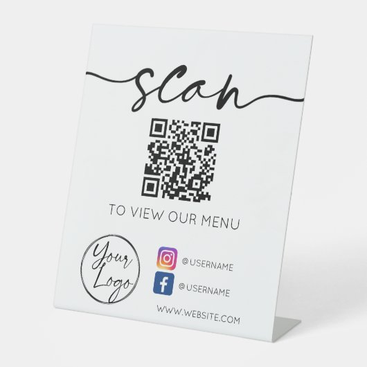 QR Code Sociale media White Reclamebord Met Voetstuk (Voorkant)