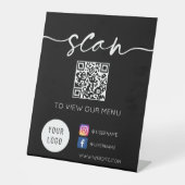 QR-code Sociale media zwart Reclamebord Met Voetstuk (Voorkant)