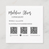 QR Code Socials Monogram Zwart Wit Elegant Vierkante Visitekaartje (Achterkant)