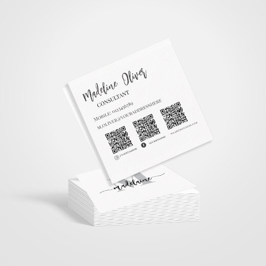 QR Code Socials Monogram Zwart Wit Elegant Vierkante Visitekaartje