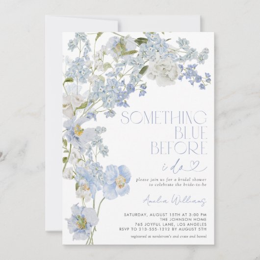 QR Code Something Blue Before I Do Floral Shower Kaart (Voorkant)