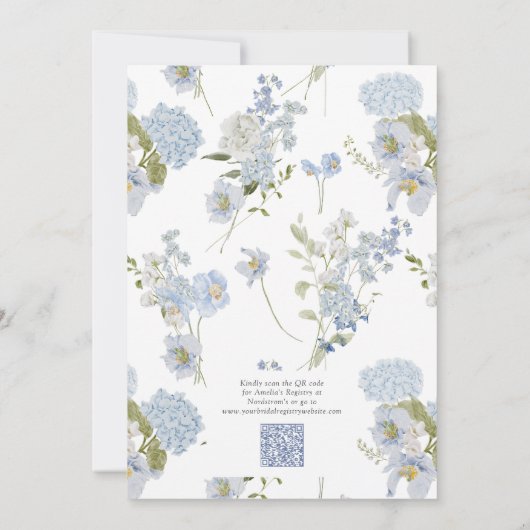 QR Code Something Blue Before I Do Floral Shower Kaart (Achterkant)
