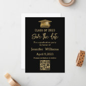 qr code sparen de datum afstuderen chic Aankondigi Notitiekaartje (Voorkant / Achterkant in situ)