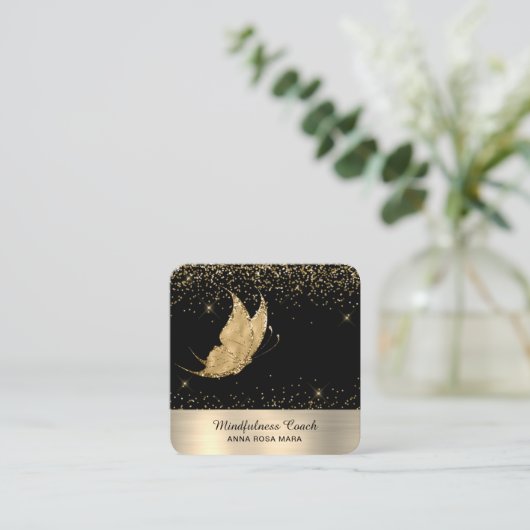 *~* QR-code Star Gold Glitter Butterfly Mystical Vierkante Visitekaartje (Staand voorkant)
