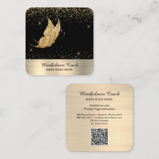 *~* QR-code Star Gold Glitter Butterfly Mystical Vierkante Visitekaartje (Voorkant / Achterkant)