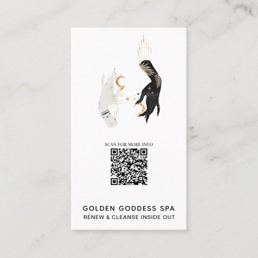 *~* QR Code Stars Moon Mystic Hands Gold Spa Visitekaartje (Voorkant)