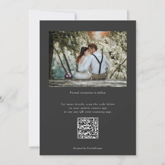 QR code Stijlvolle Grijze Botanische foto bruiloft Save The Date (Achterkant)