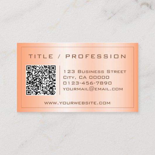 QR Code Stijlvolle Oranje Perzik Kleurverloop Clas Visitekaartje (Achterkant)