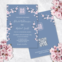 QR Code Stof Roze Bloesem Blauw | Chinese Huwelijk