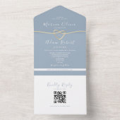 QR Code Stofblauw Bruiloft All In One Uitnodiging (Binnen)