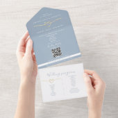 QR Code Stofblauw Huwelijk All In One Uitnodiging (Afscheurbaar)