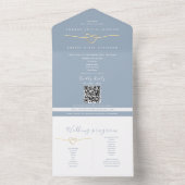 QR Code Stofblauw Huwelijk All In One Uitnodiging (Binnen)