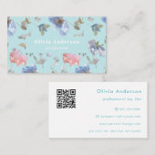 QR-code Stofblauw Koraal Bloemig Vrouwelijk Chic Visitekaartje (Voorkant / Achterkant)