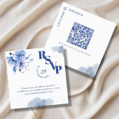 QR Code Stoffig Blauw Goud Bruiloft Website RSVP K Vierkante Visitekaartje
