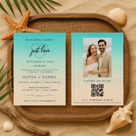 QR Code Strand Elopement Trouwreceptie Kaart