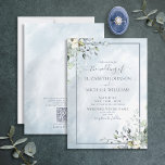 QR-code Stusty Blue Botanical Greenery Waterverf Kaart<br><div class="desc">Creëer de perfecte trouwuitnodiging met dit trendy ontwerp met stoffige blauwe botanische grijze elementen, stoffige blauwe waterverf textuur achtergrond, met handgeschreven script typografie. Bespaar de kosten op het omsluiten van briefpapier met onze QR-code die op de achterkant van de uitnodiging voor RSVP- en Weddengegevens staat. Hartelijk dank voor uw steun...</div>
