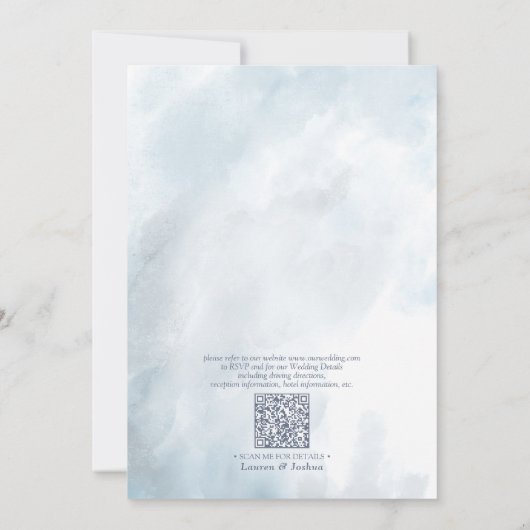 QR-code Stusty Blue Botanical Greenery Waterverf Kaart (Achterkant)