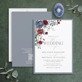 QR-code Stusty Blue Burgundy Waterverf Floral Kaart