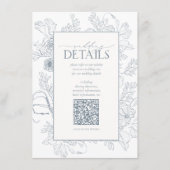 QR-code Stusty Blue Floral Wedding Details Informatiekaartje (Voorkant)