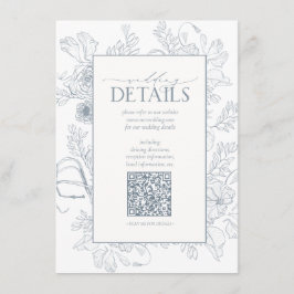 QR-code Stusty Blue Floral Wedding Details Informatiekaartje