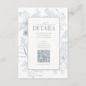 QR-code Stusty Blue Floral Wedding Details Informatiekaartje (Voorkant)