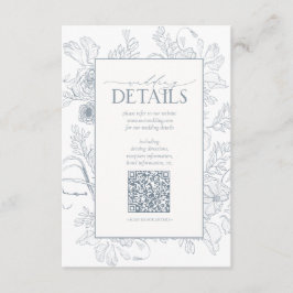QR-code Stusty Blue Floral Wedding Details Informatiekaartje