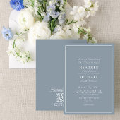 QR-code Stusty Blue Leafy Crest Monogram Weddensch Kaart