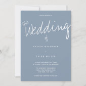 QR-code Stusty Blue Typography Wedding Kaart (Voorkant)