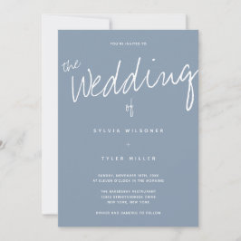 QR-code Stusty Blue Typography Wedding Kaart