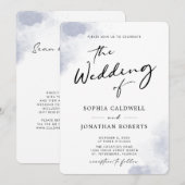 QR-code Stusty Blue Waterverf Calligraphy Wedding Kaart (Voorkant / Achterkant)