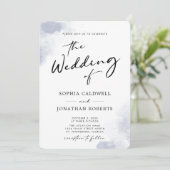 QR-code Stusty Blue Waterverf Calligraphy Wedding Kaart (Staand voorkant)