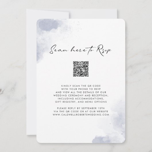 QR-code Stusty Blue Waterverf Calligraphy Wedding Kaart (Achterkant)