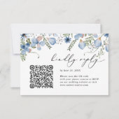 QR-code Stusty Blue Waterverf Floral Wedding RSVP Kaartje (Voorkant)